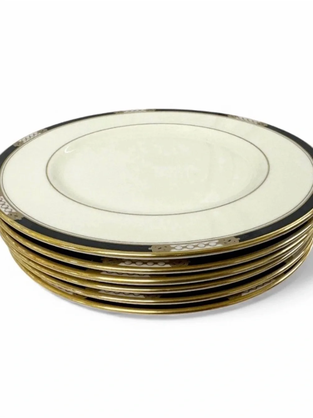 Lenox Hancock Salad Plates Set of 6 8.5” Black 24K Gold USA Bone China Vintage